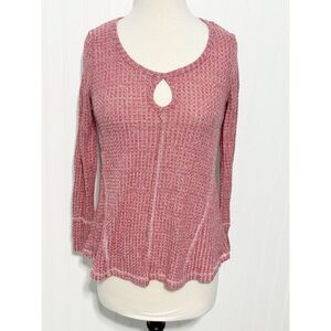 Almost Famous Knit Scoop‎ Neck Long Sleeve Top Heather Reddish Pink Size Medium